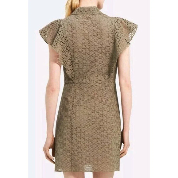 THEORY Button Down Ruffle  Eyelet Cotton Deess Size 8 With Slip - Picture 2 of 7